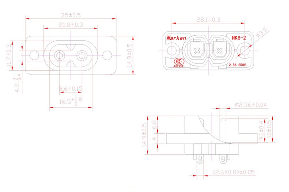 5 PCS JR-201A 2 Pin AC Power Socket Panel Mount AC Power Plug Socket. 