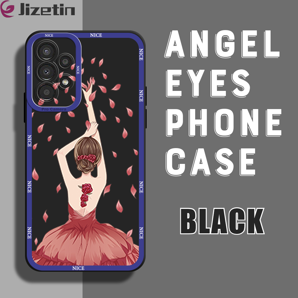Jizetin for Samsung Galaxy A13 4G Back Cover Red Dress Girl Scatter Flowers Lens Full Protection Frame Phone Case Soft TPU Shockproof Mobile Phone Cases