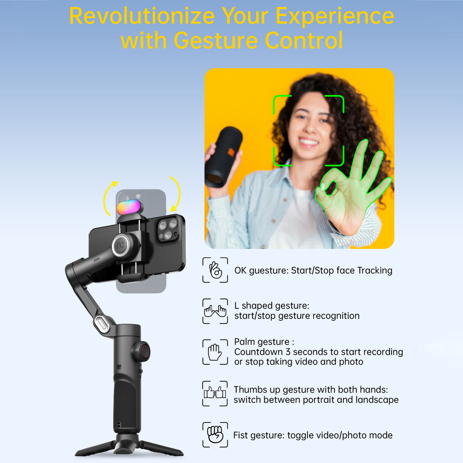 Aochuan Smart XE Kit Gimbal Stabilizer for Smartphone iPhone Video Recording Magnetic Fill Light 3-Axis Foldable Android Gimble. 