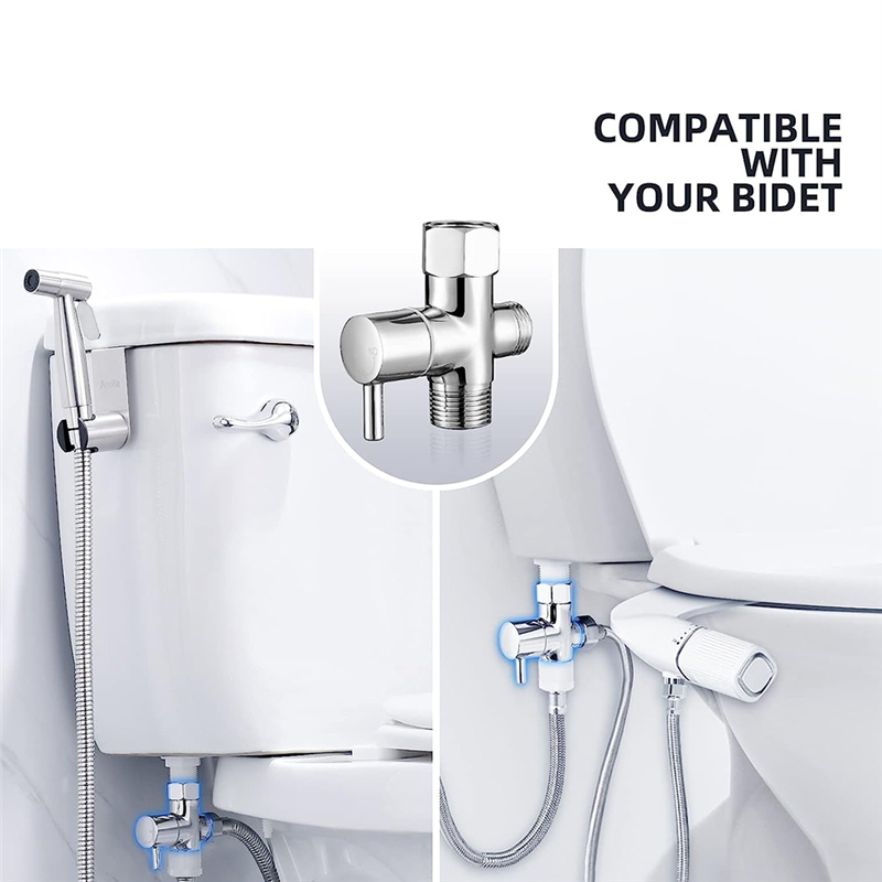Bidet T Adapter with Shut-Off Valve 3-Way Tee Connector 7/8In X 7/8In X G1/2 for Toilet Bidet Sprayer. 
