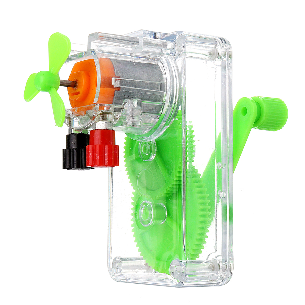 Fascinating Handheld Manual Electricity DC Crank Generator Mini Fan Science Experiment Model Kit. 
