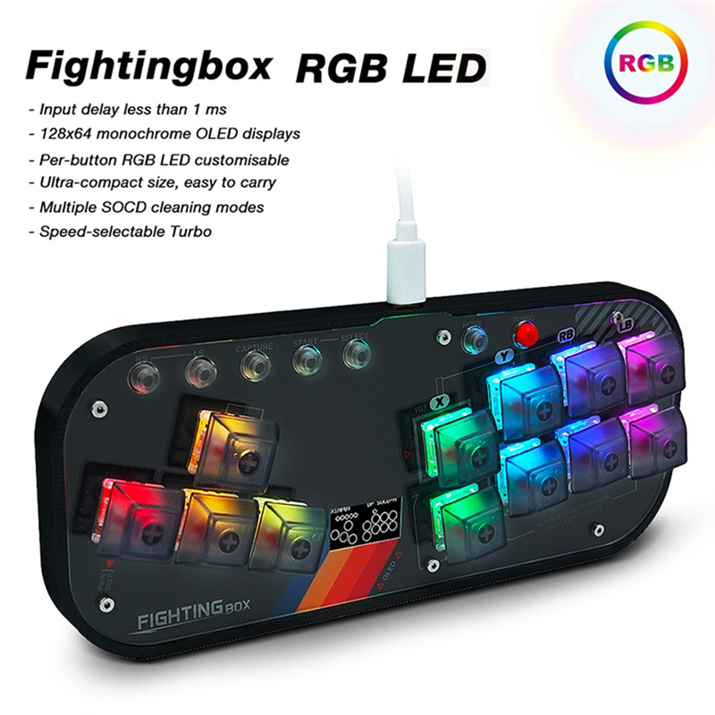 Mini Controller SOCD Arcade Stick Keyboard RGB Cherry Switch Black ABS About 19x7.6x10.6cm for PC Android Misterfpga. 