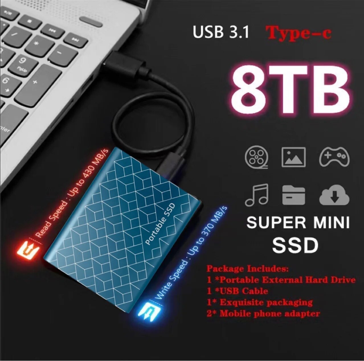Original 2tb external hard drive 1TB portable external SSD Mini Hard Disks High-speed Drive External Solid State Hard Drive. 
