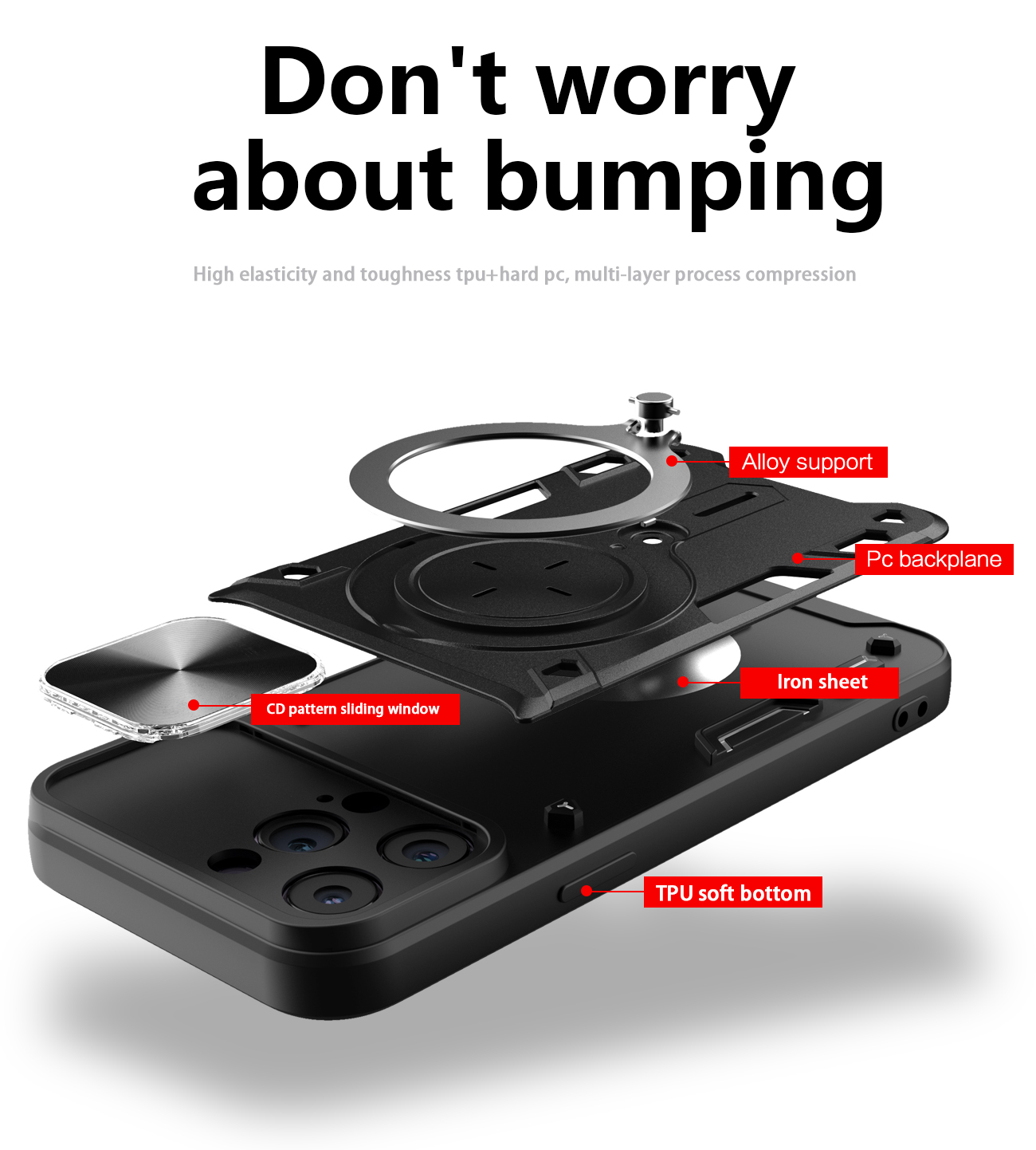 Lenuo Case For Apple iPhone 15 Pro Max Cover Camera Protection With Circular Support Black Cover. 