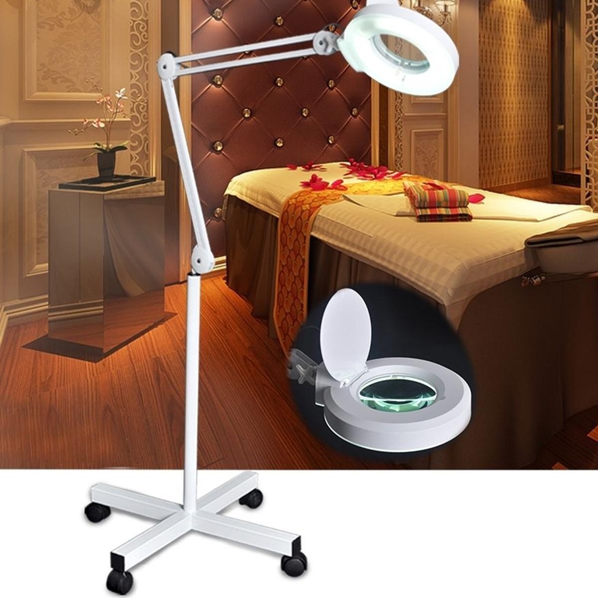 5x Rolling Makeup Floor Stand Magnifying Lamp Glass  Facial Jewelry Adjustable AC180-240V UK(null). 