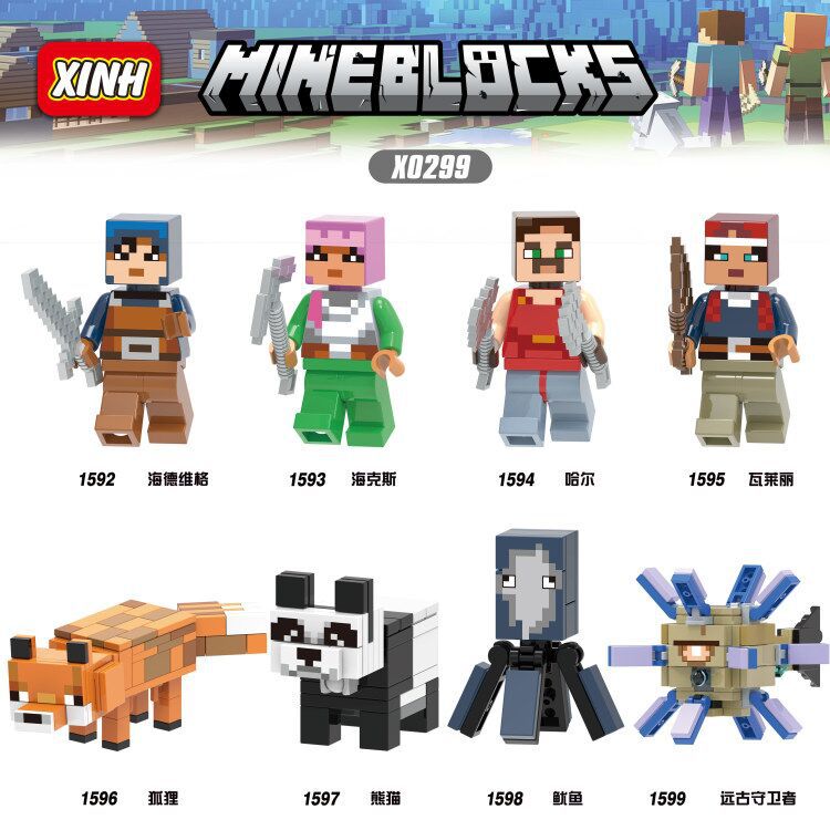 （New）8pc/et Minecraft Figure Building Fox Villager quid Panda Block Brick For Children Gift Toy X0299. 