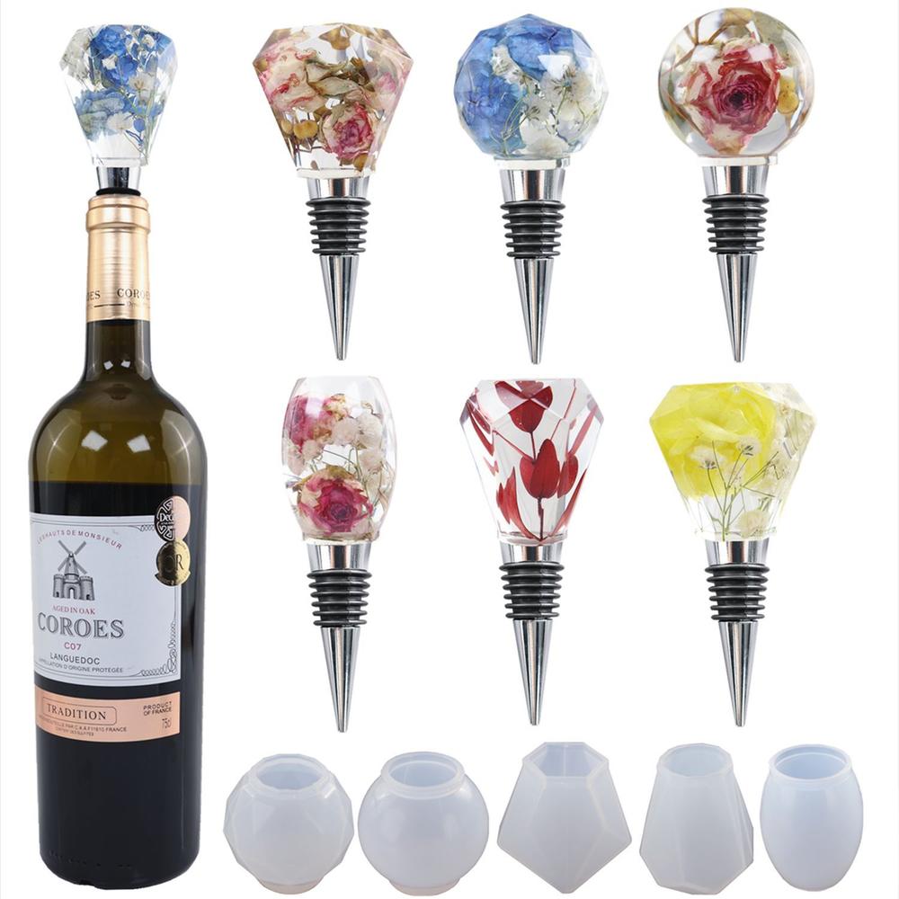 Pieces Geometric Spherical Resin Mold, Cork Epoxy Silicone Mold With 5 Stoppers, Gem Shape Resin Mold For Craft 5. 