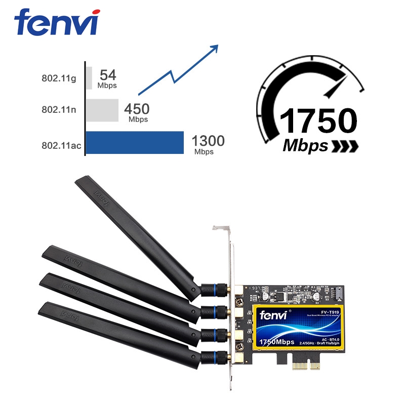 1750Mbps Fenvi T919 PCIe WiFi Card Adapter BCM94360 For MacOS Hackintosh Bluetooth 4.0 802.11ac 2.4G/5GHz Dual Band Desktop PC. 
