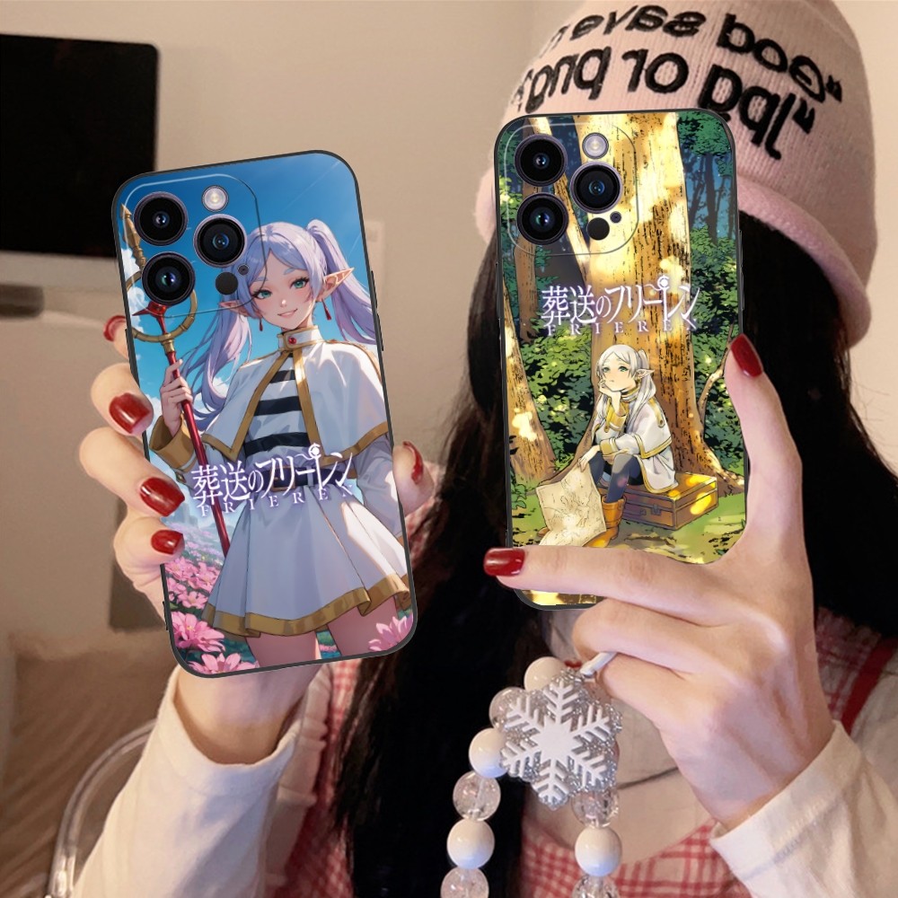 Anime Frieren Mobile Cell Phone Case for iPhone 15 14 13 12 11 X XR XS 8 7 Pro Max Plus Mini Black Soft Phone Cover Funda