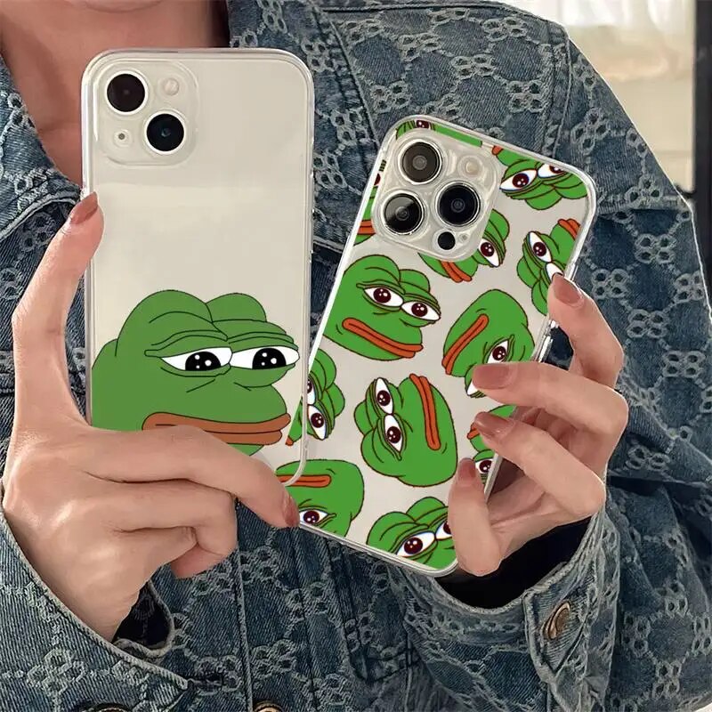Sad Frog Pepe Phone Case For iPhone 11 12 Mini 13 14 15 Pro XS Max X 8 Plus SE XR Transparent Shell