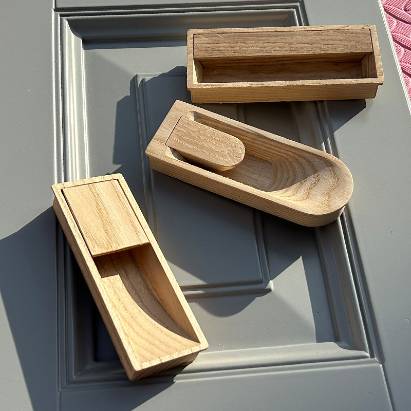 Nordic style embedded log cabinet handle modern simple wood wooden cabinet drawer wardrobe door handle