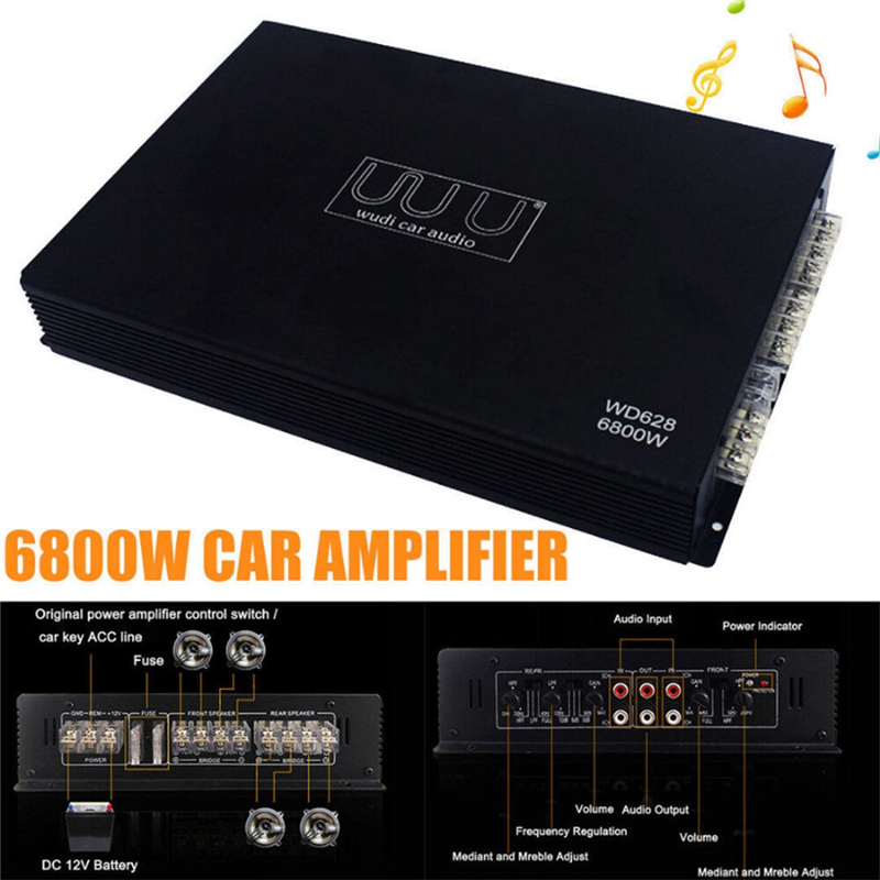 Car Power Amplifier 12V 6800W 4 Channel Stereo Digital Audio Subwoofer Power Amp. 