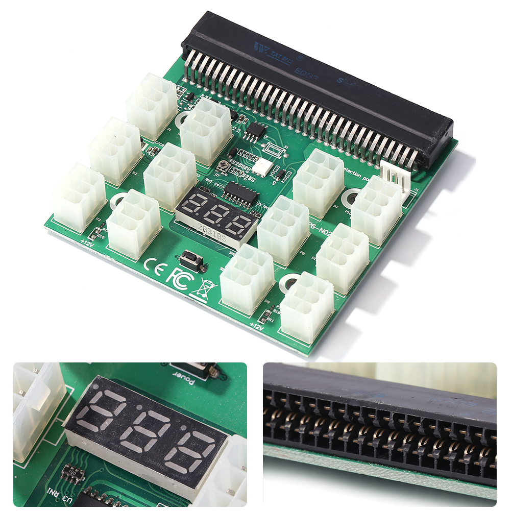 Mining 750W-1200W Server PSU Power Supply Breakout Board Adapter with LED Display 12 Ports PCI-e 6 Pin for DPS-800GB 1200FB 1200. 