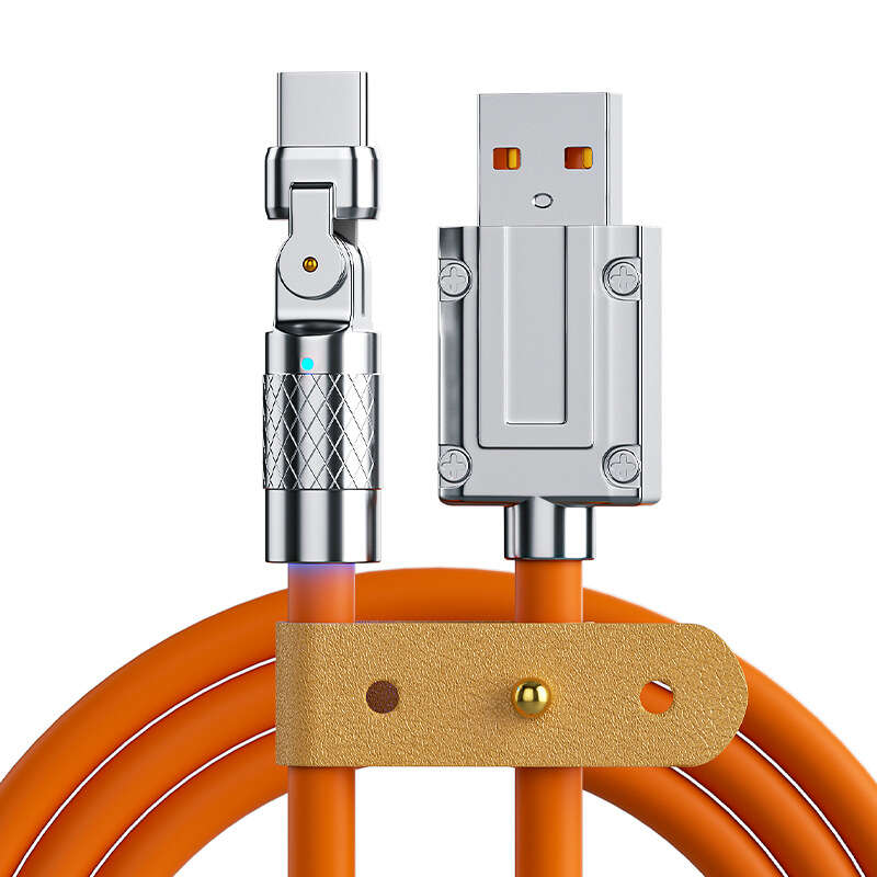 Data 180 degree rotating machine passenger line elbow mobile game zinc alloy 6A fast charging silicone USB data cable. 