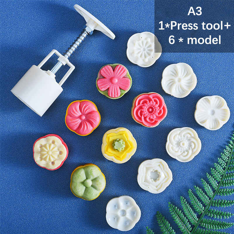 1set Flower Patterns Moon Cake Mould 3D DIY Mooncake Mold Baking Decor Tool. 