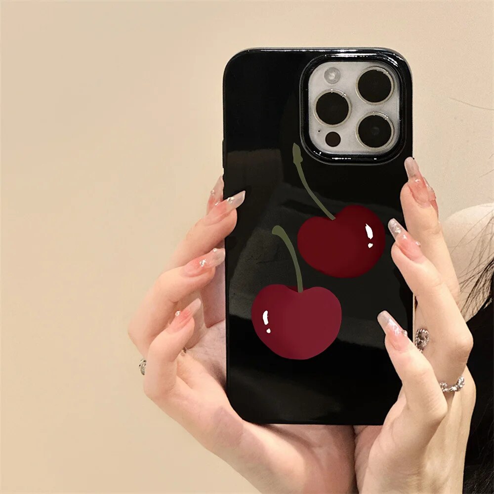 Full screen small cherry Phone Case For iPhone 11 Case iPhone 13 15 12 14 Pro Max XR XS X 7 8 Plus SE Shockproof Glossy Cover. 