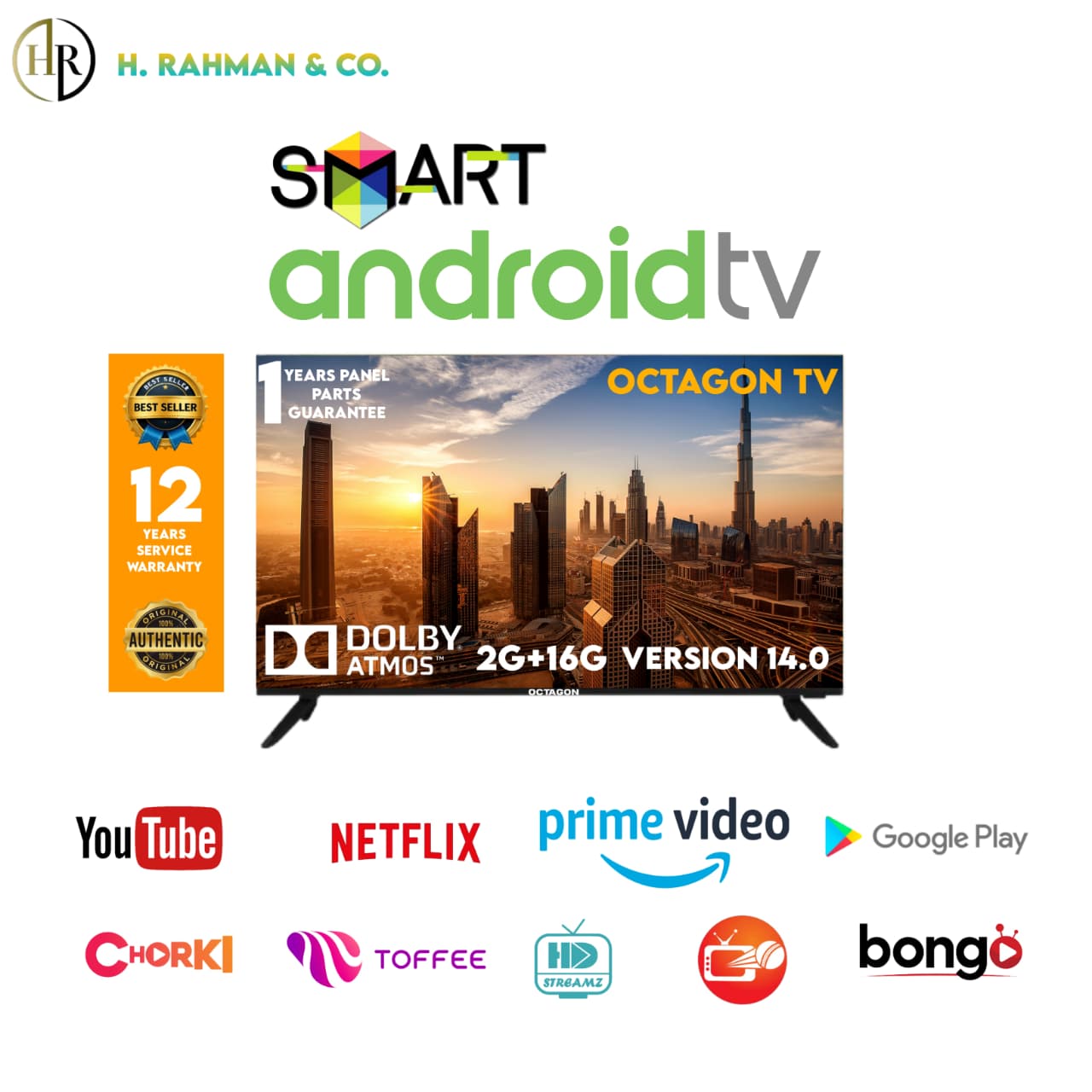 OCTAGON 32'' Smart Android Voice Control LED TV (Double Glass)