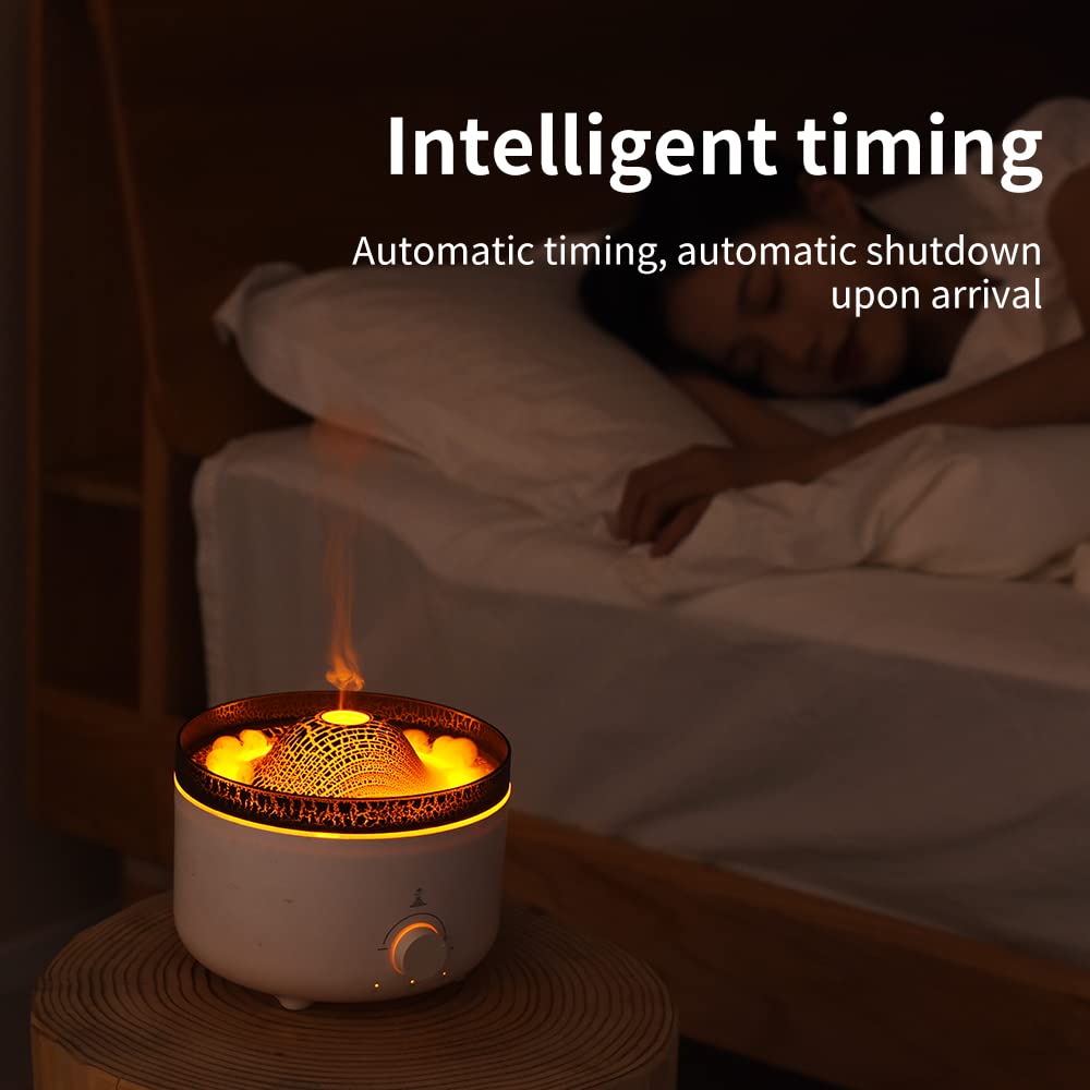 Flame Volcano Aromatherapy Diffuser for Essential Oils, 560ml Air Humidifier, Portable Noiseless Timer Auto Shut-Off Aroma Diffuser for Home Bedroom Office Desktop (White). 