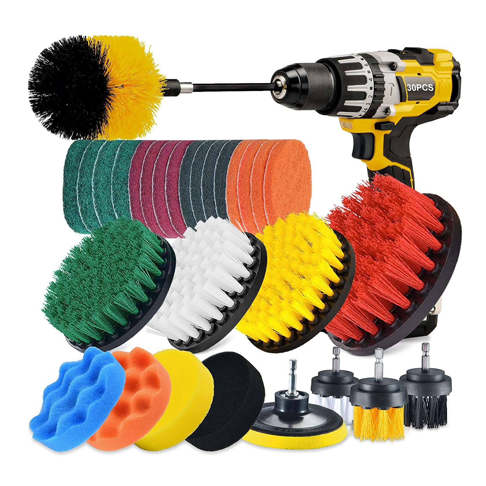 30 Piece Drill Brush Scrubber Cleaning Brush Extended Long Attachment Set All Purpose Drill Scrub Brushes Kit