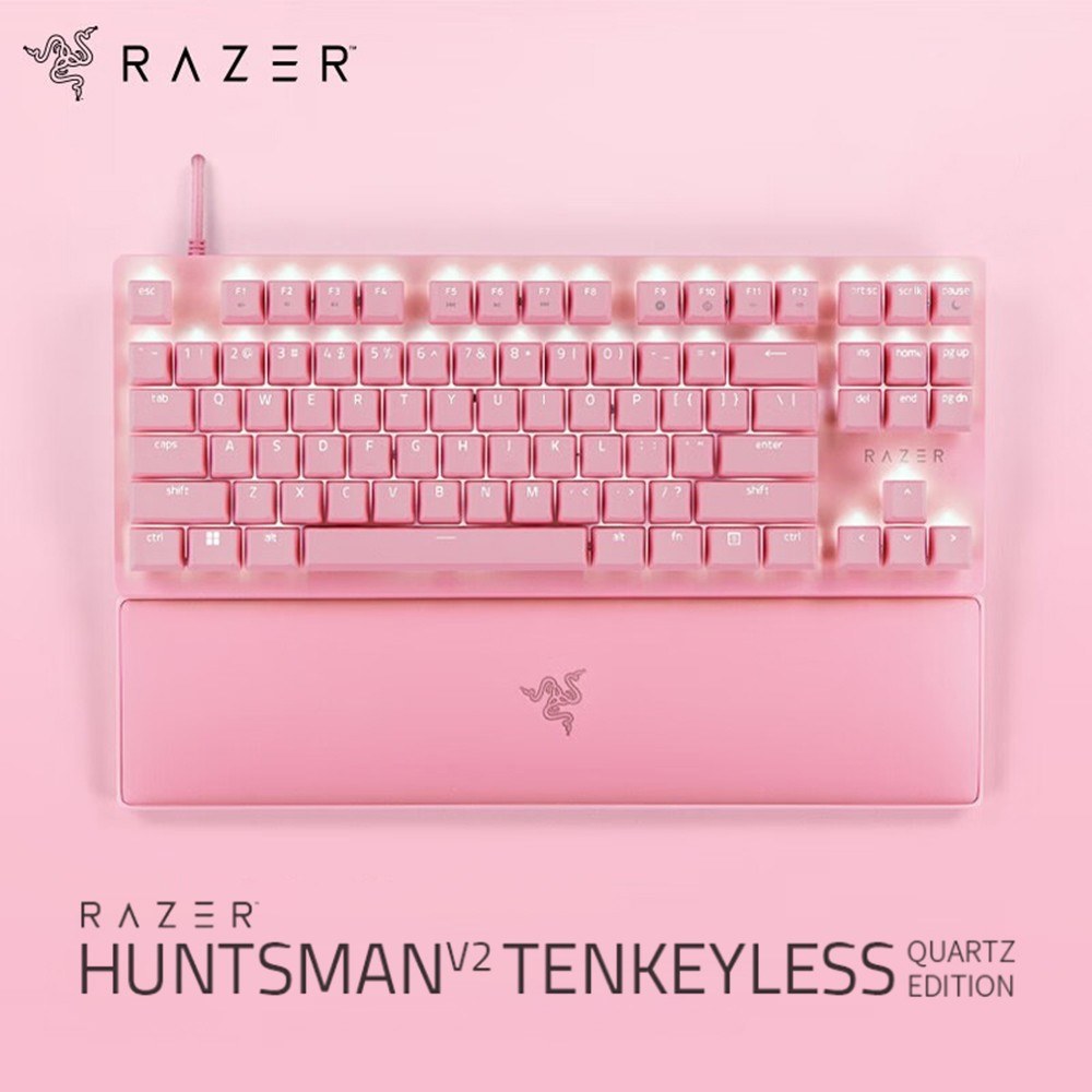 Razer V2 87 key RGB mechanical keyboard with wrist rest - pink. 