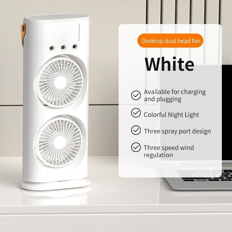 Rechargeable Double Head Spray Cooling Fan with Remote Control – USB Portable Mist Fan for Home, Office & Outdoor | Disnie DRMF-63USB Mini Air Cooler. 