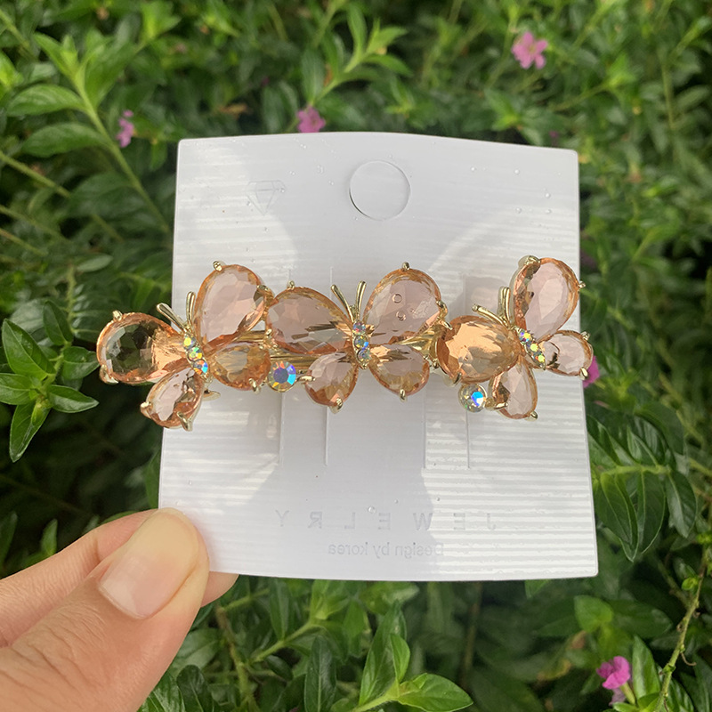 Hairpin horizontal clip medium half-tied hair spring clip crystal rhinestone back of head ladies Korean style top clip simple style