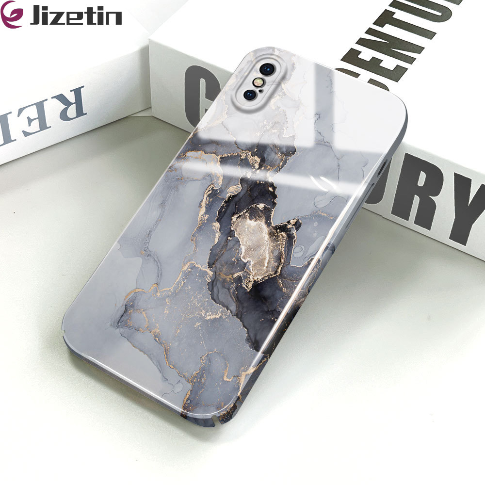 Jizetin for iPhone X / iPhone XS Back Cover Brillant Marble Luxury Slim Hard Crashproof Mobile Phone Case For Boys Girls