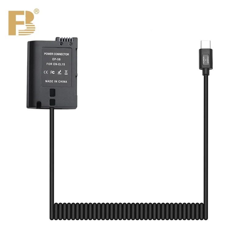 FB EN-EL15 EN-EL15C TO Dummy Battery USB Type C Cable Power Adapter for Nikon D500 D600 D780 D810A D7000 D7200 D7500 Z5 Z6 Z7 II. 