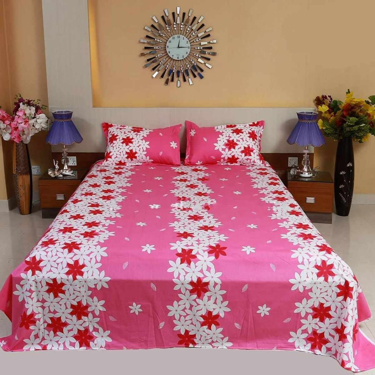 Double Size Cotton Bed Sheet With Matching 2 Pillow Covers - Multicolor Elegance - Elevate Your Bedding Setup with Style and Comfort. 