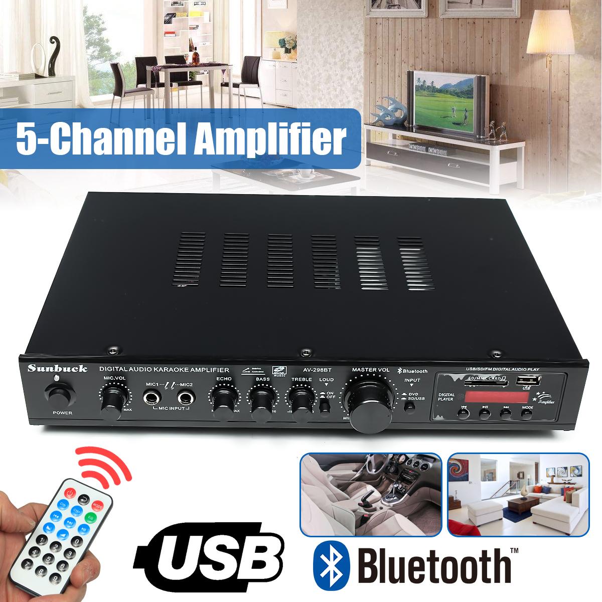 Sunbuck 220V 298BT 5Channel bluetooth HiFi Stereo Power Amplifier Audio Amp USB SD FM Car Home. 