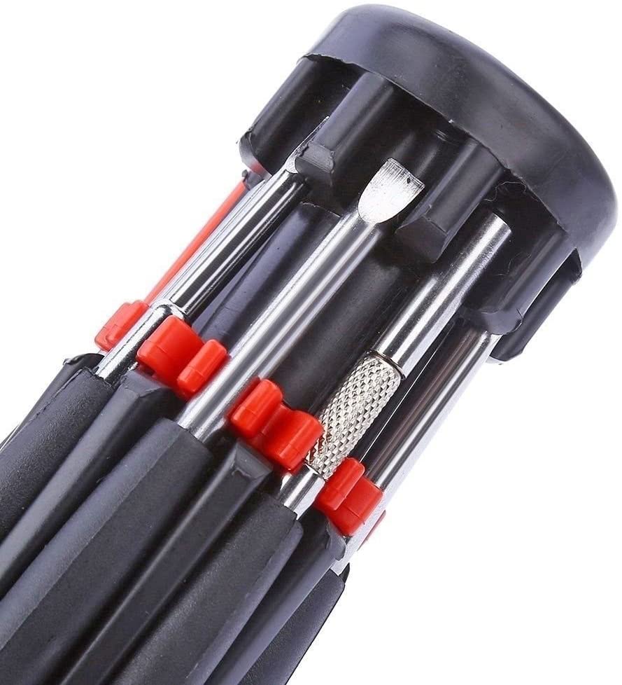 8-in-1 Multi Portable Screwdriver with LED Torch Tools Light Up Flash-light Set. 