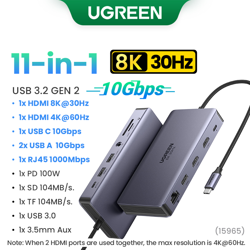 UGREEN 10Gbps USB C HUB 4K60Hz Type C to HDMI2.0 RJ45 PD 100W Adapter For Macbook iPad Pro Air M2 M1 Sumsang PC Accessories HUB. 