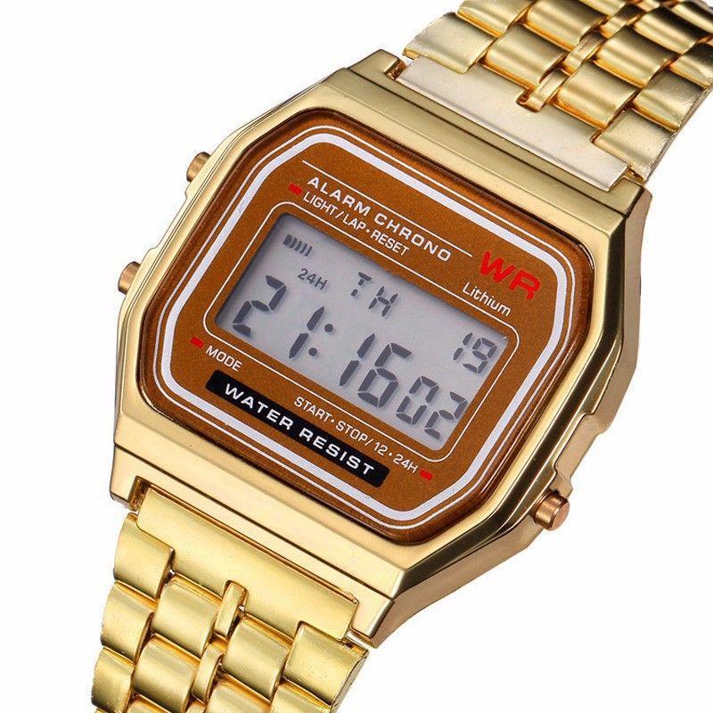New Aw Metal trap Wr Fahion Tide Gold And ilver Cold Light Fw Electronic Meter Watch. 