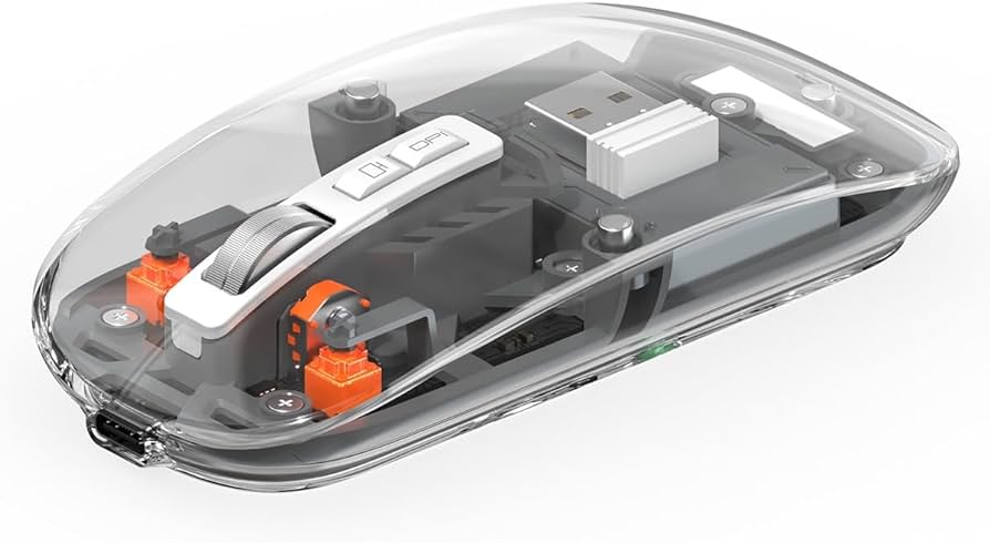 Transparent Mouse Wireless Bluetooth Rechargeble Battery With Beautiful Design, Comfortable Use, Smooth Movement. 