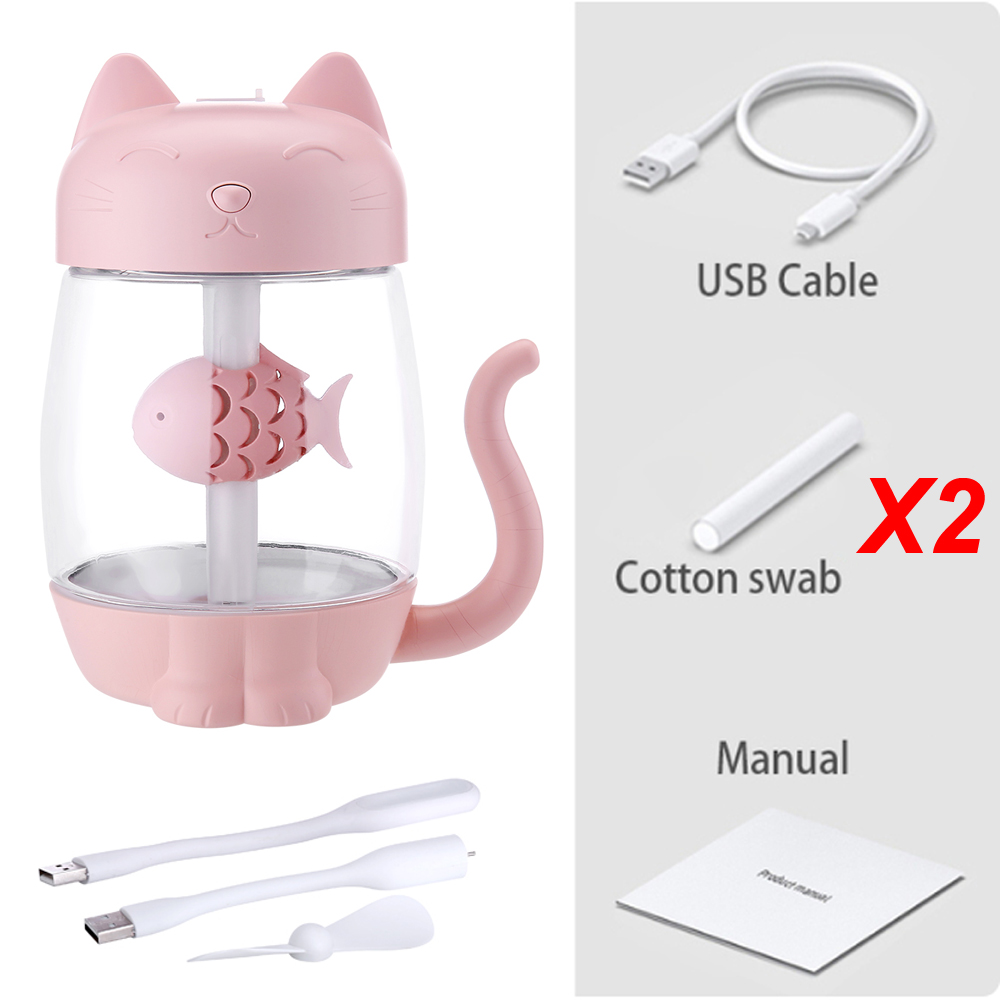 Toolikee 350ml 3in1 USB Himidifier Cat Mini Portable Ultrasonic Lovely Kitty Humidifier with Fan and Night Light Aroma Diffuser. 