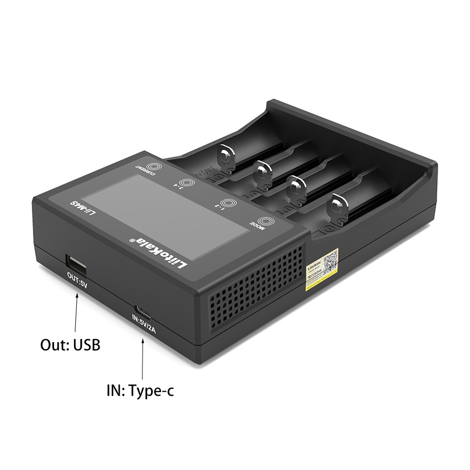 LiitoKala Lii-M4S LCD 18650 Charger 3.7V 18500 21700 26650 1.2V AA AAA NiMH Lithium-ion Battery Charger，USB Output，Touch Buttons. 