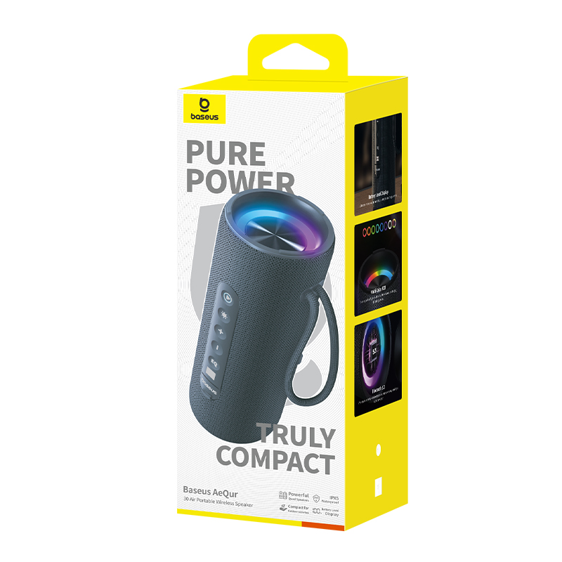 Baseus AeQur 30 Air Wireless Bluetooth Speaker IPX5 Waterproof Portable Loudspeaker Music Stereo Outdoor Subwoofer Splash Proof Rechargeable Music Player with Colorful Ambient Light. 