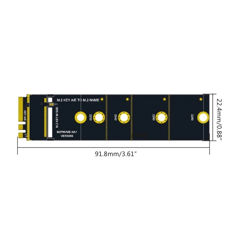 M2 NVME KEY-M to A/E Expansion Adapter Support for .2 SSD 2230-2280 WiFi Interf T3EB. 