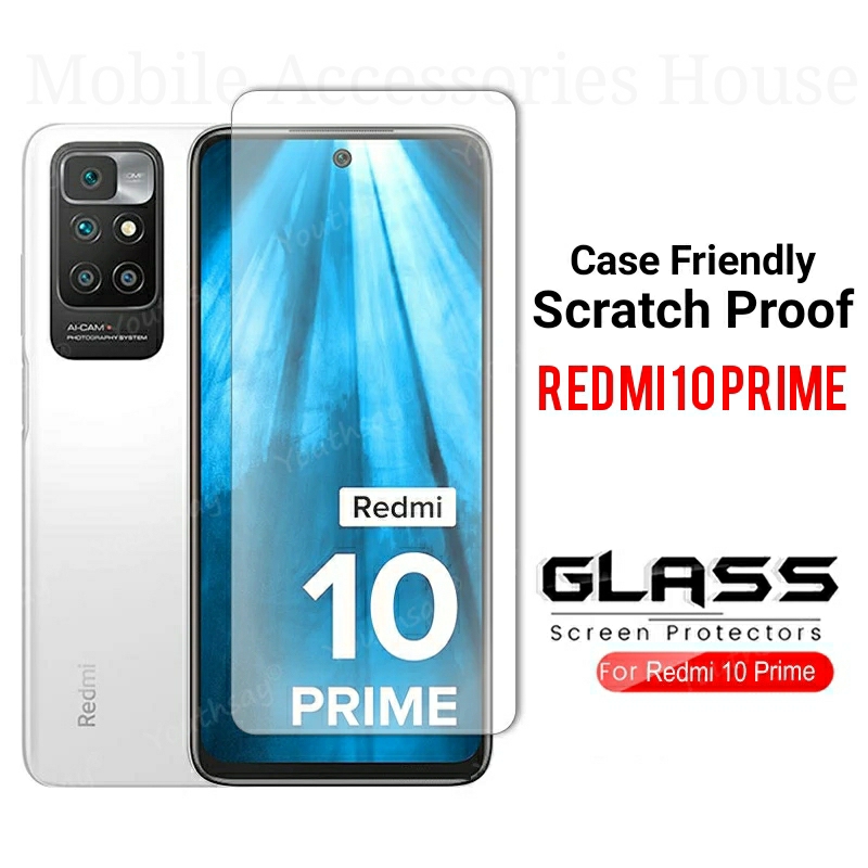 For Xiaomi Mi Redmi 10 Prime Scratch Proof Clear Transparent HD Tempered Glass Screen Protector Case Friendly - (Not Full Coverage). 