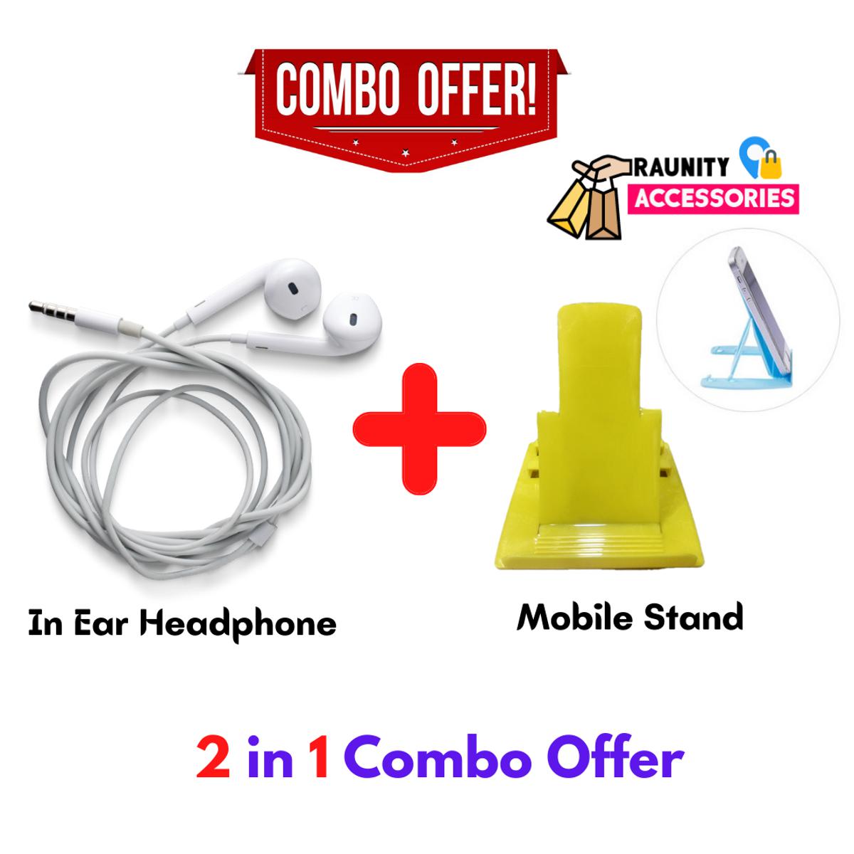 2 in 1 Combo Offer High Quality In Ear Headphone + Mobile Stand