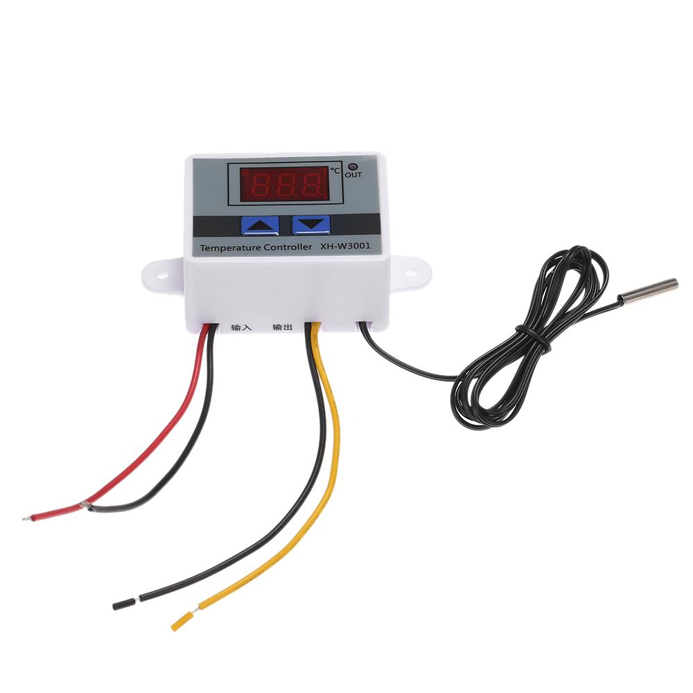 XH-W3001 Intelligent Digital Microcomputer Temperature Controller LEDs-Display Mini Thermostat Switch Heating/Cooling Temperature Control Switch with Water-resistant Sensor Probe 24V. 