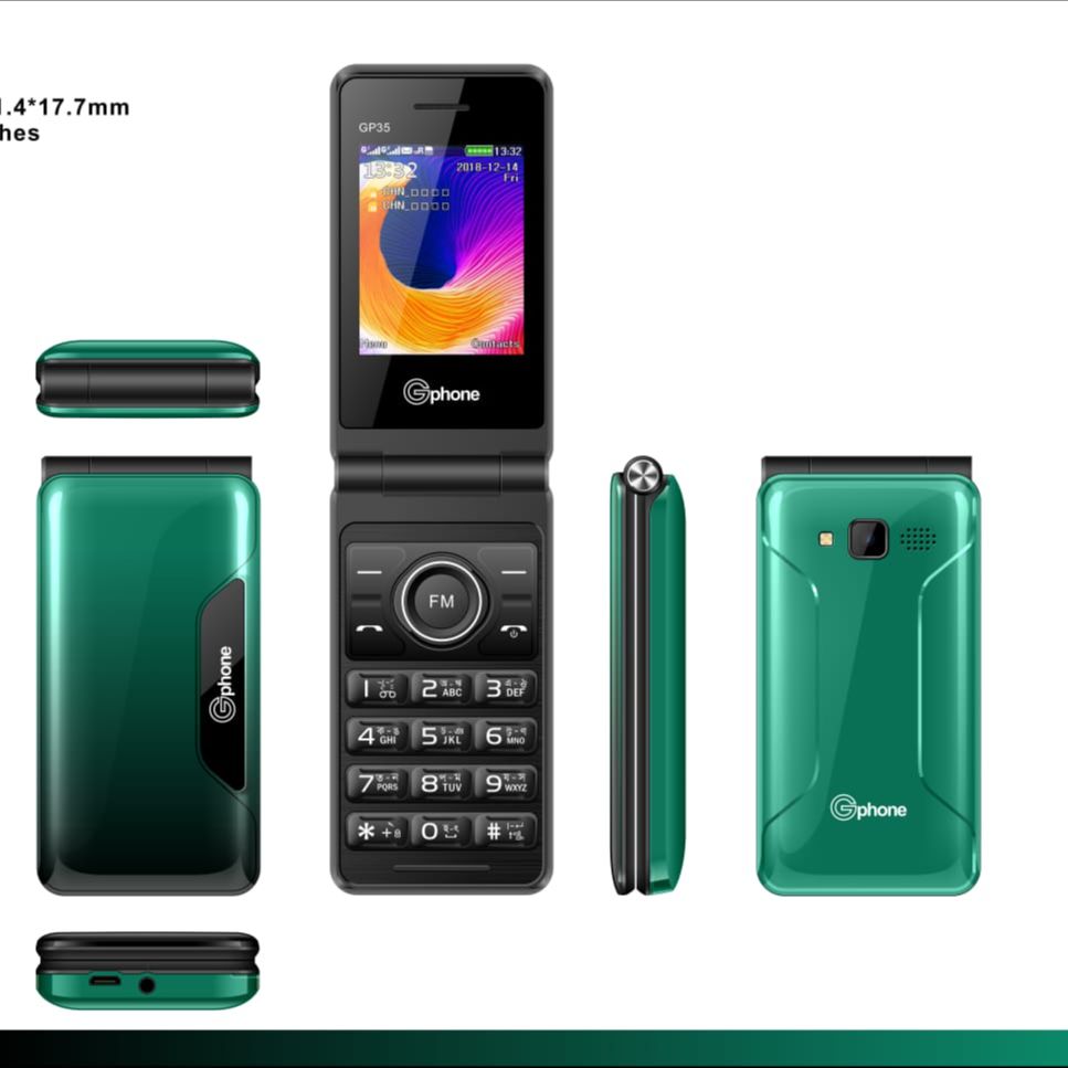 Folding phone 2 sim ,warranty 1 years ,2.4 inches display ,mp3,mp4 all multimedia feature phone colour -Green. 