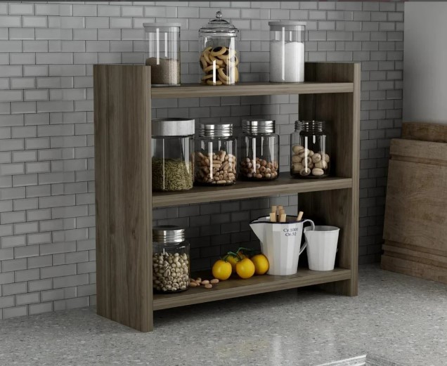 Spice Shelf Counter | Wood Countertop Spice Rack Organizer | Modern Shelving, Office Organizer, Kitchen Rack Wooden Shelf for Spices | Essential Oil Storage | Rustic Kitchen Decor (18x24x6)