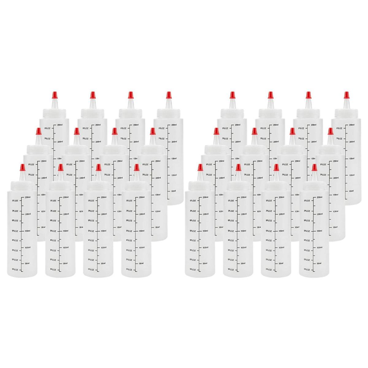 24-Pack 8 Oz Condiment Squeeze Bottles with Red Tip Cap - Durable Plastic Squirt Bottle for Ketchup, Sauces, Syrup