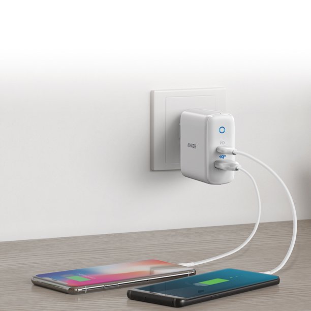 Anker PowerPort PD+2 35W (20W+15W) Dual-Port High Speed Wall Charger With Power Delivery & Power IQ 2.0 - EU Plug. 