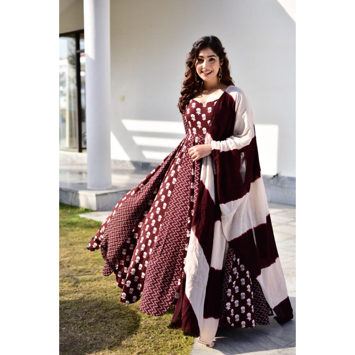 Malmal Dupatta with Beautiful Long Anarkali Suit