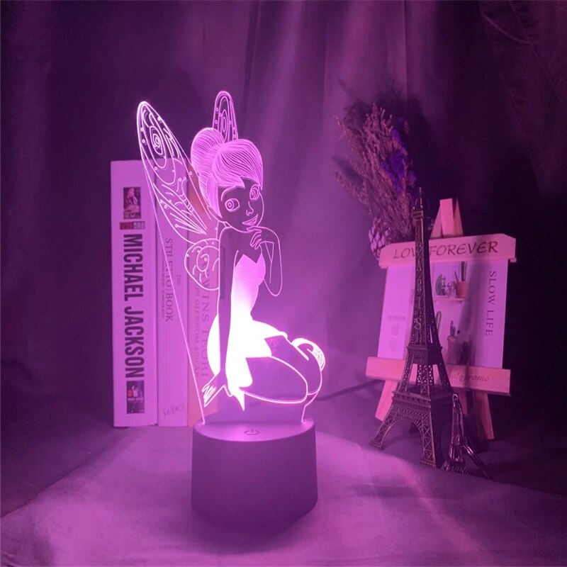 Fairy Tinkerbell Figure 3D Visual Light LED Night Light Princess Tinker Bell Home Decoration Color Changing Illusion Table Lamp. 