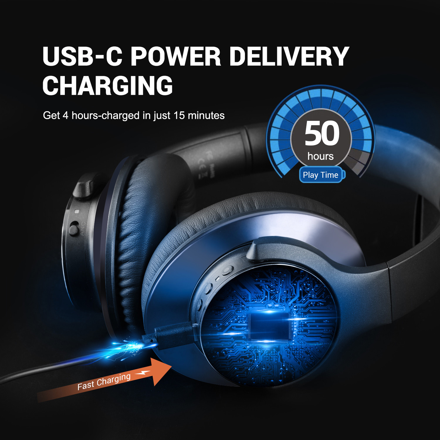 Oneodio A10 Hybrid Active Noise Cancelling Headphones Bluetooth With Hi-Res Audio Over Ear Wireless Headset ANC With Microphone. 