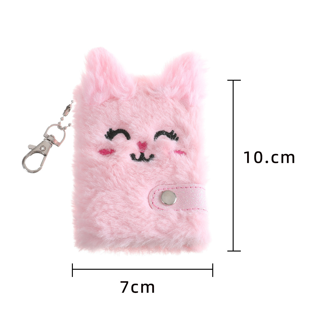 Cute Cat Face Plush Mini Pocket Notebook with Keychain, Kids Girls Boys Writing Drawing Pad Personal Journal Diary Notepad with Blank Inner Papers. 
