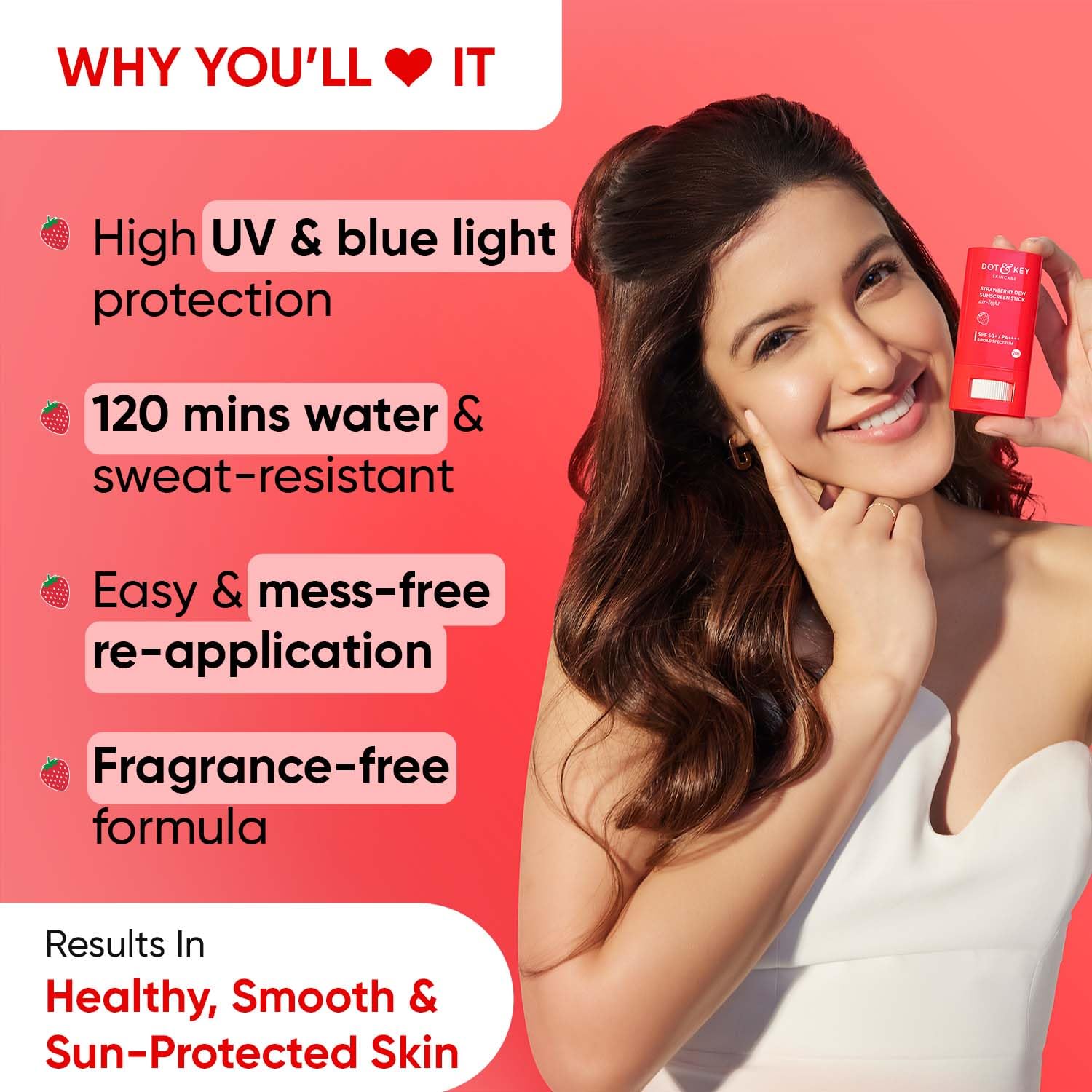 Dot & Key Strawberry Dew Sunscreen Stick Spf50 Pa+++ 20gm | India. 